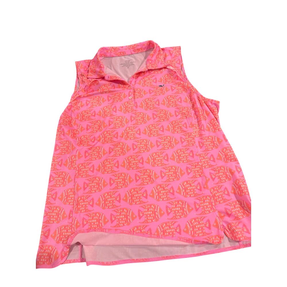 Vineyard Vines Performance Sleeveless Polo pink Orange Fish Woman XL - Picture 3 of 7